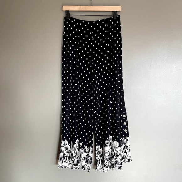 Anthropologie Chesapeake Wide-Legs Black White Polka Dot Floral Pants Size‎ 4 - Picture 5 of 16